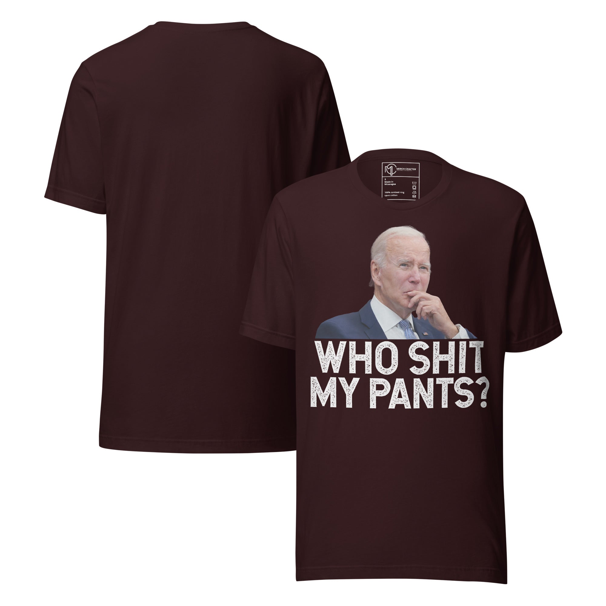 Who Shit My Pants Funny Anti Biden Retro Unisex T-Shirt featuring bold graphic design and distressed text.