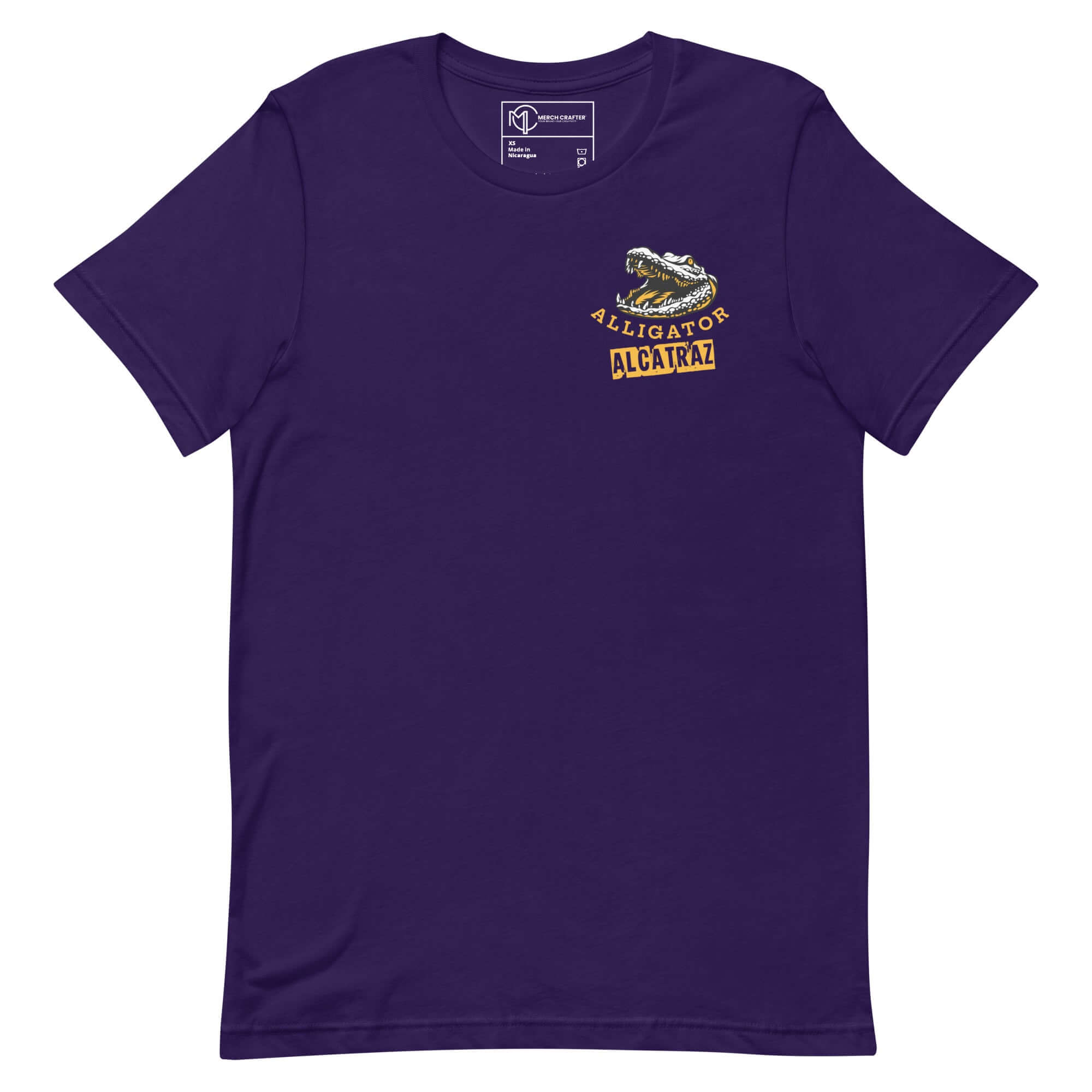 Alligator Alcatraz shirt featuring a gator graphic on a purple unisex tee, perfect for humor and meme enthusiasts.