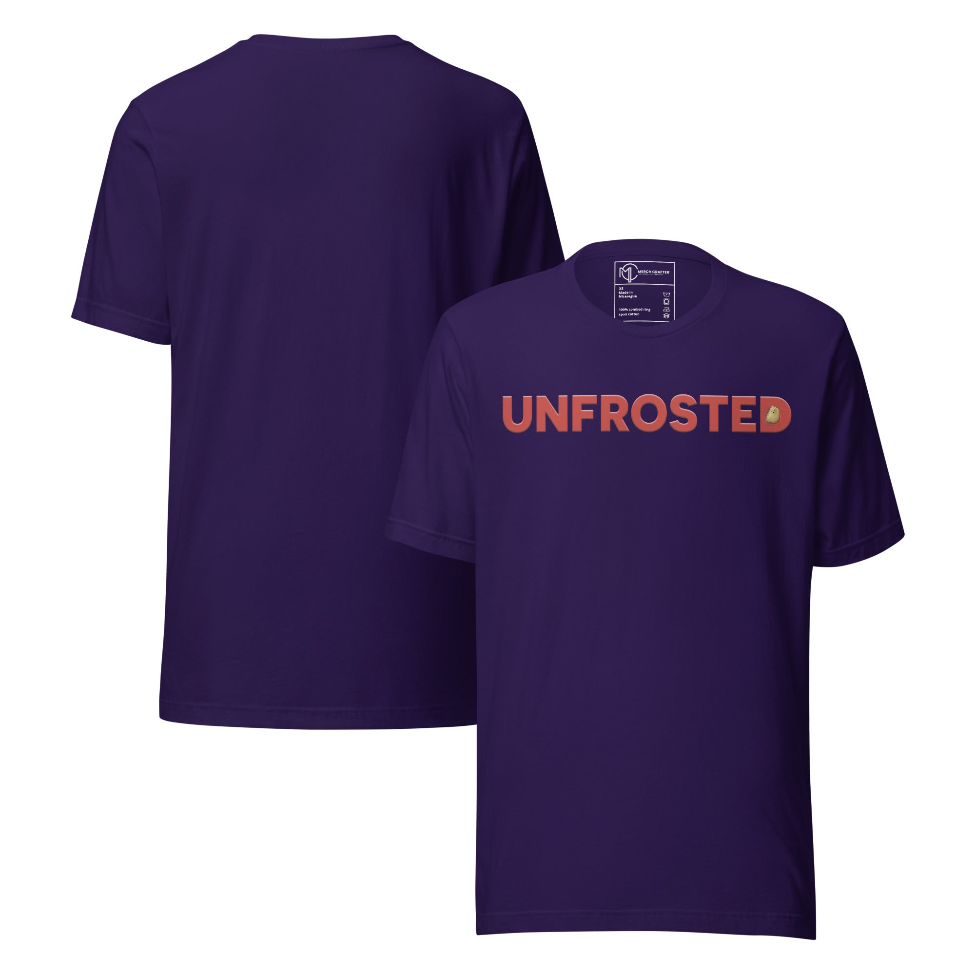 Unfrosted Funny Retro Unisex T-Shirt with bold red text on a purple background.