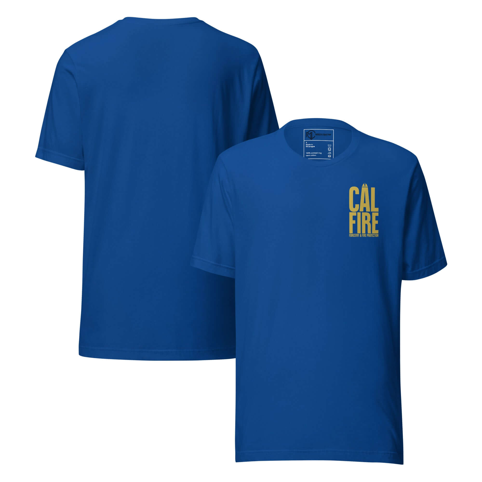 CAL FIRE Forestry & Fire Protection Retro Unisex T-Shirt in blue with bold gold lettering
