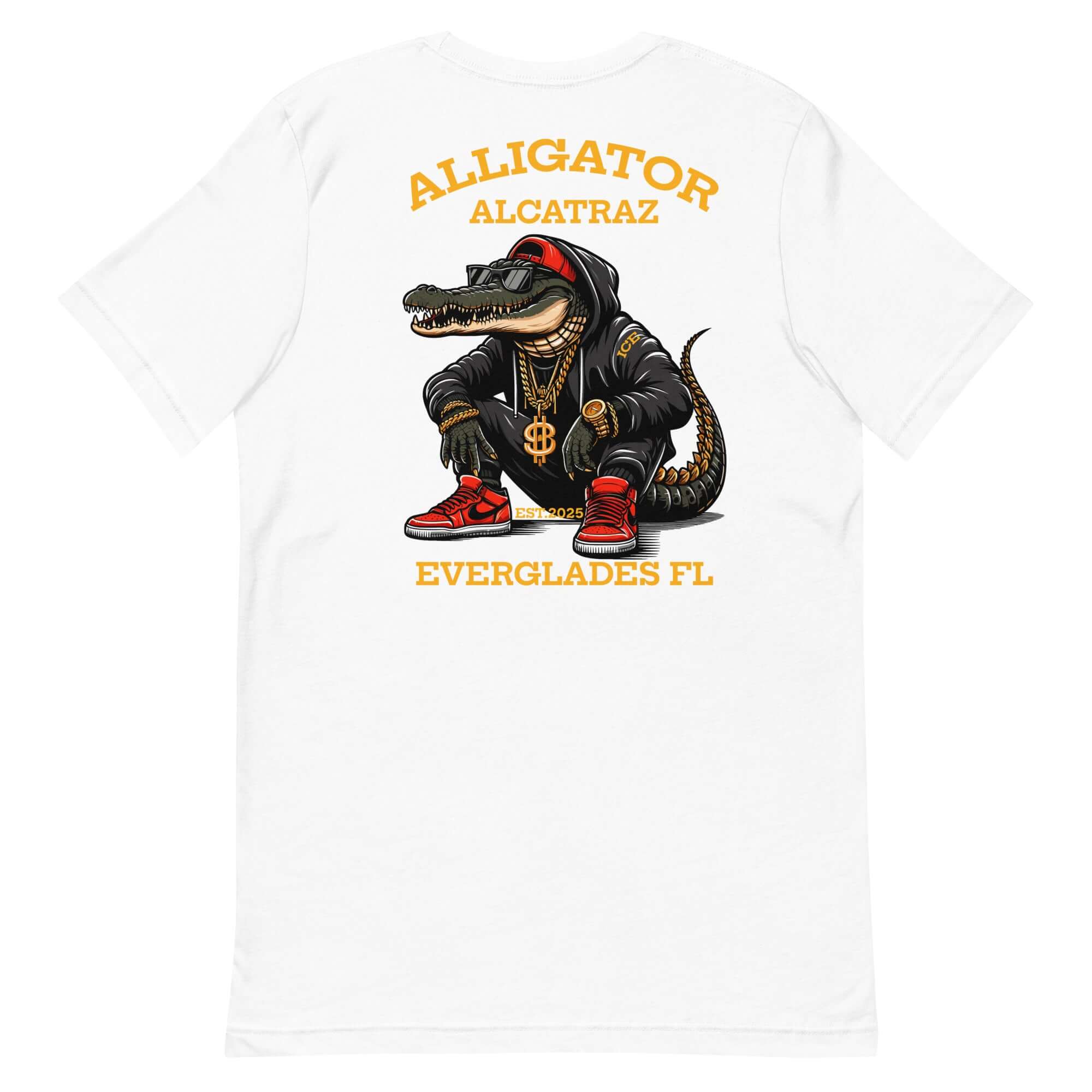 Alligator Alcatraz shirt design featuring a stylish gator in a hoodie, showcasing Florida swamp vibes.