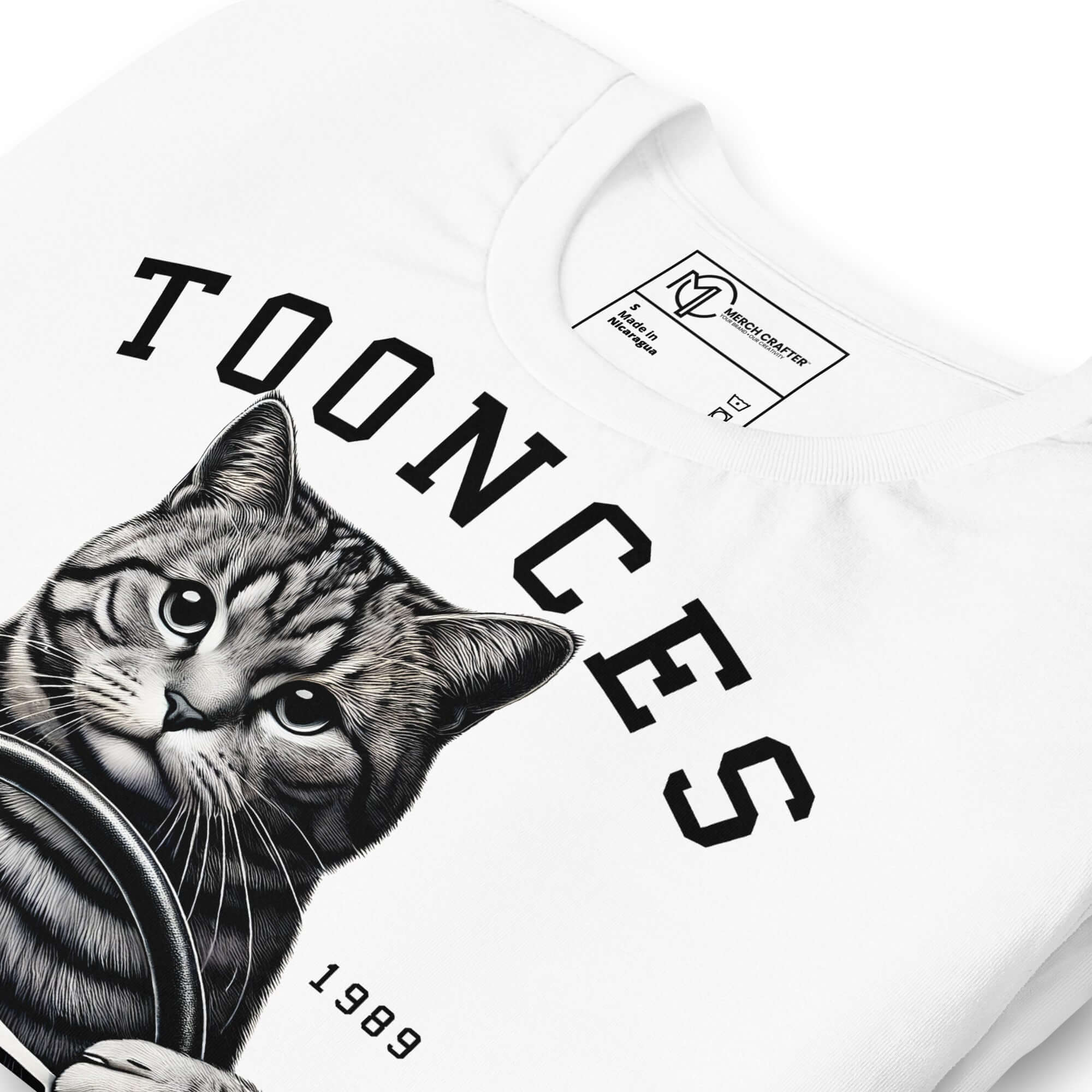 Toonces Driving School unisex t-shirt featuring a detailed illustration of a cat at the wheel, established in 1989.