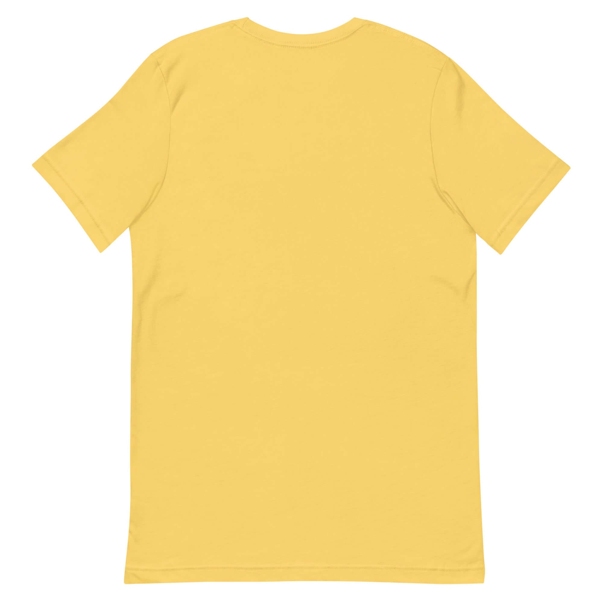Back view of the yellow Protect the Dolls unisex t-shirt, promoting femininity and cultural movements.